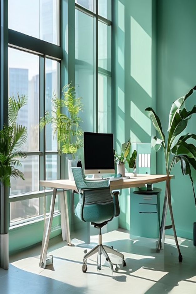Professional workspace with natural light and collaborative team environment