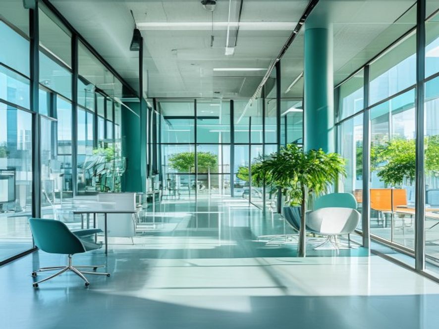Employees engaged in a team wellness session in a bright, open office space